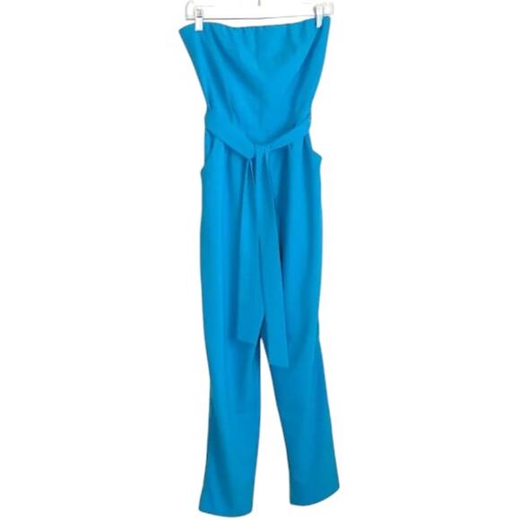 Monteau Los Angeles Strapless Jumpsuit Women's Sz M Blue Belted Pockets Back Zip - Picture 10 of 15